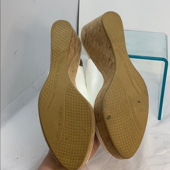 Stuart Weitzman Sz 9.5 Cork Wedge White Slingback - Picture 7 of 8